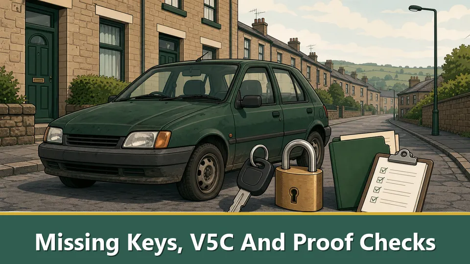 غائب چابیاں، V5C اور ثبوت چیک